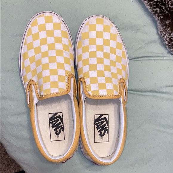 Vans Shoes - Yellow checkered slip-on Vans